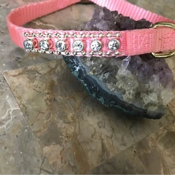 2PC SET Pet Collar and Leash Pink with Rhinestones - Picture 6 of 8